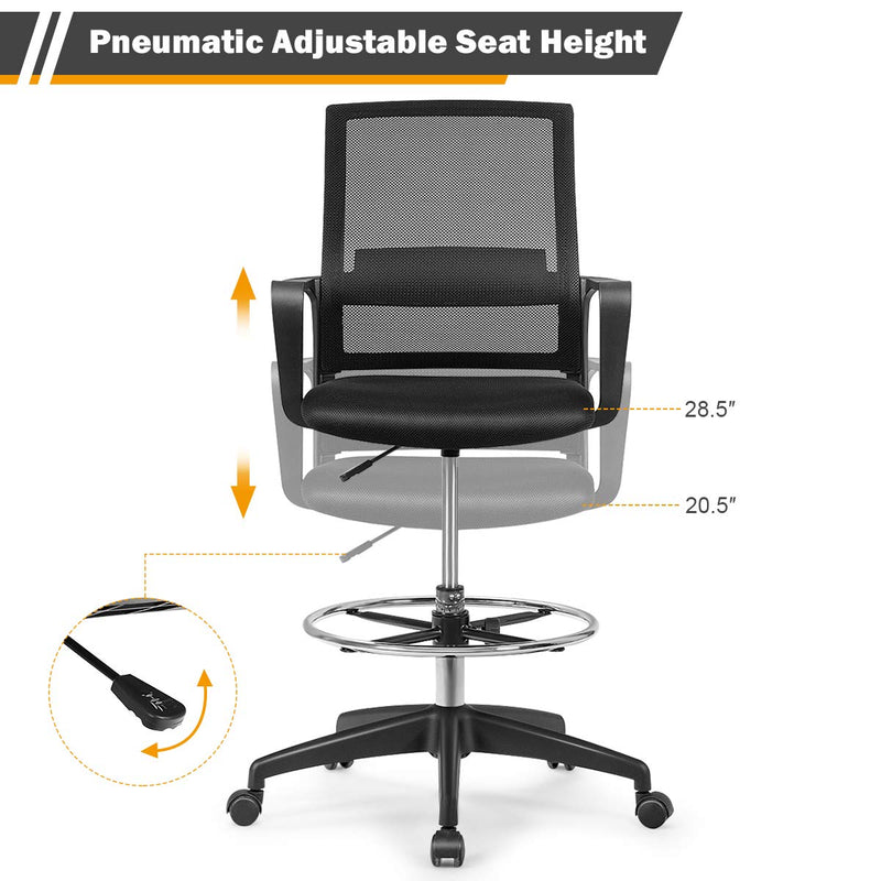 KOMFOTT Mesh Drafting Chair, Tall Office Chair with Adjustable Foot Ring for Standing Desk