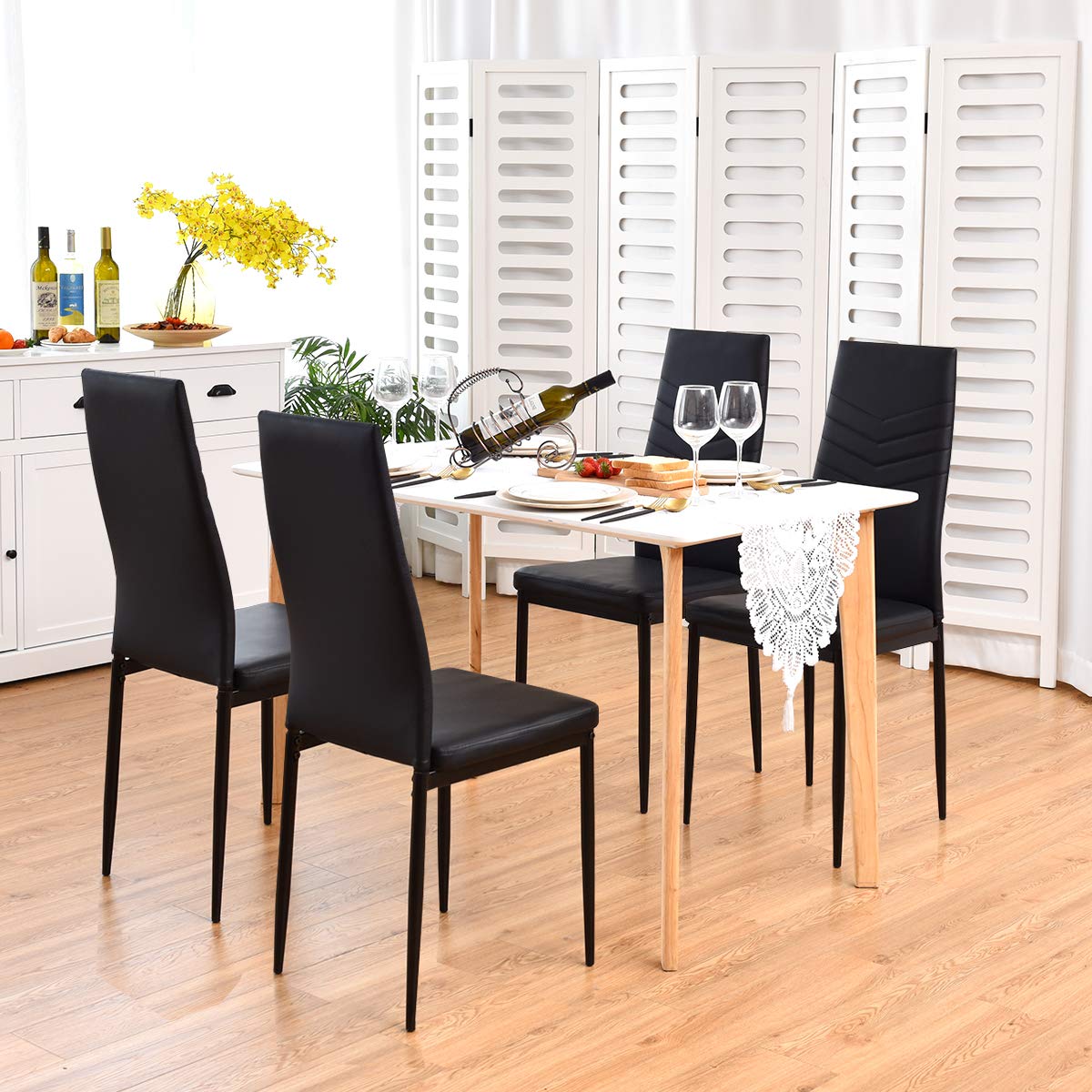 KOMFOTT Set of 4 Dining Chairs, High Back Dining Side Chairs w/PVC Leather & Non-Slip Feet Pads