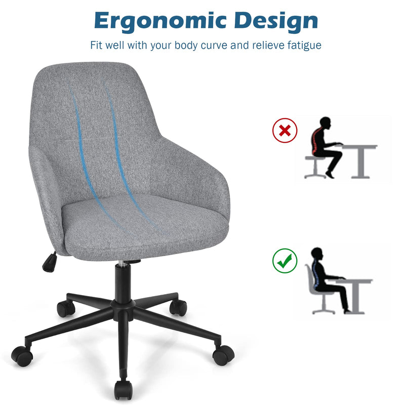 KOMFOTT Fabric Office Chair, Upholstered Linen Leisure Chair, Ergonomic Desk Chair w/Rocking Backrest