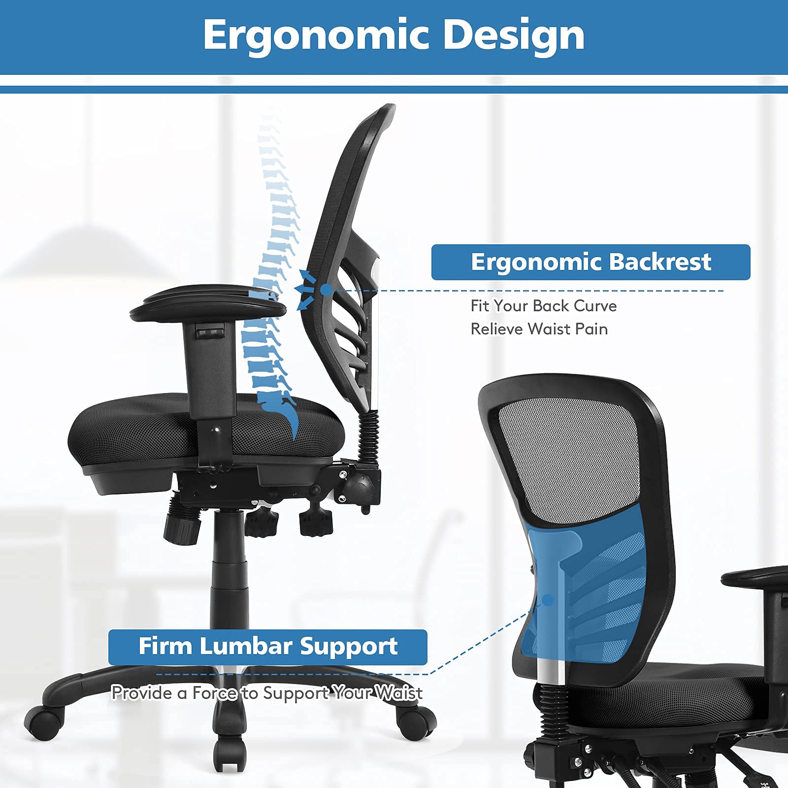 KOMFOTT Mid-Back Managers Mesh Office Chair with Height Adjustable Backrest & Armrest, Seat Tilt Adjustment