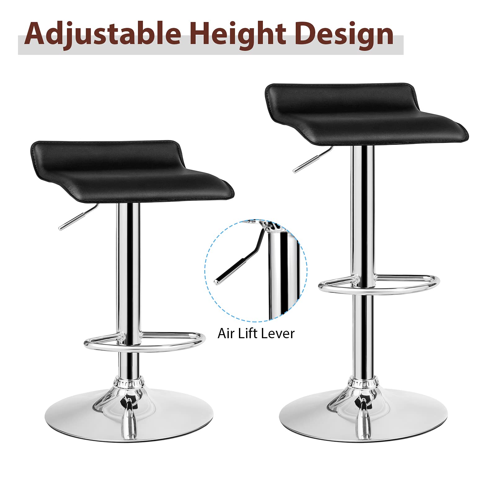 KOMFOTT Bar Stools Set of 2/4, Adjustable Swivel PU Leather Barstools w/Footrest, Chrome Base