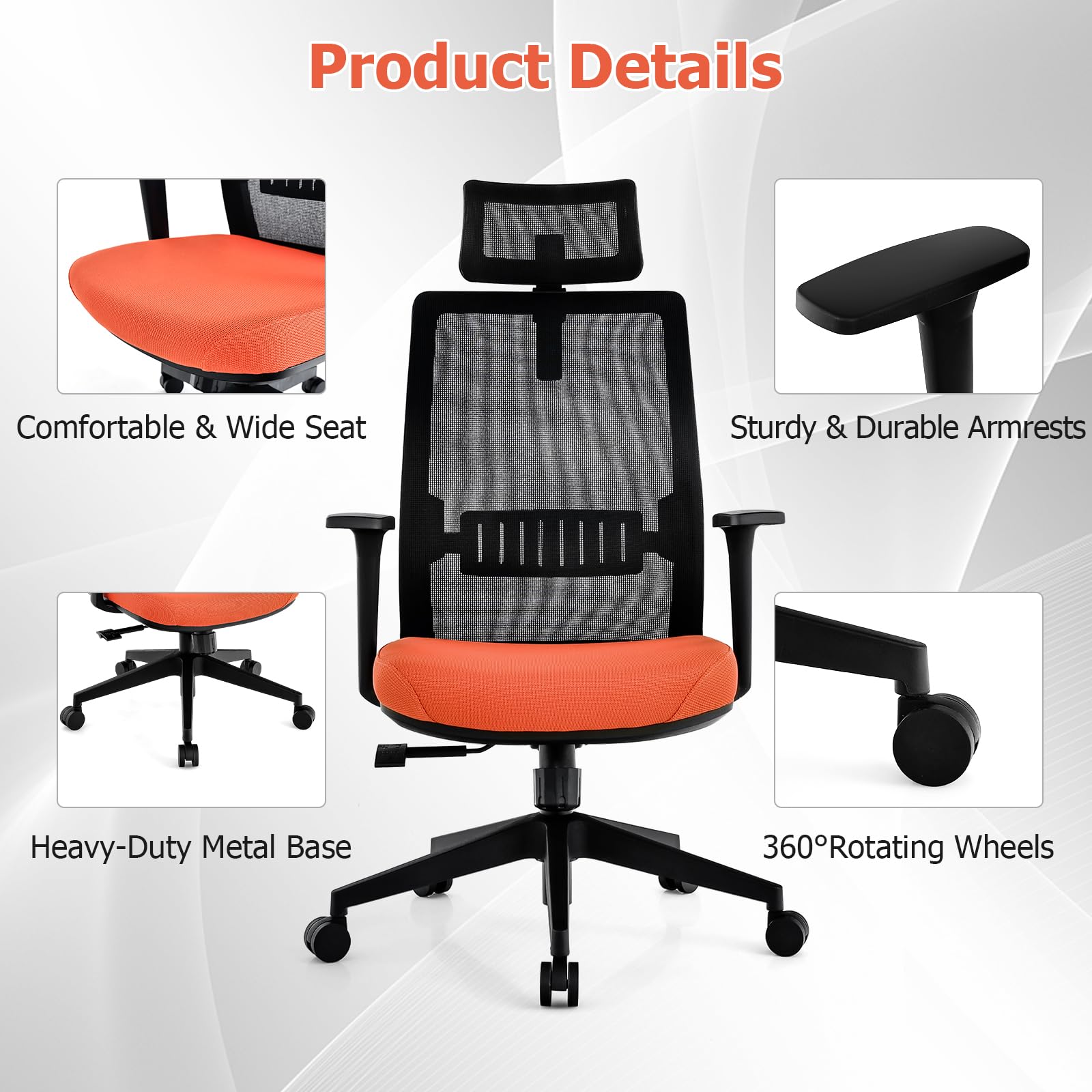 KOMFOTT Ergonomic Mesh Office Chair with Adjustable Lumbar and 3D Headrest