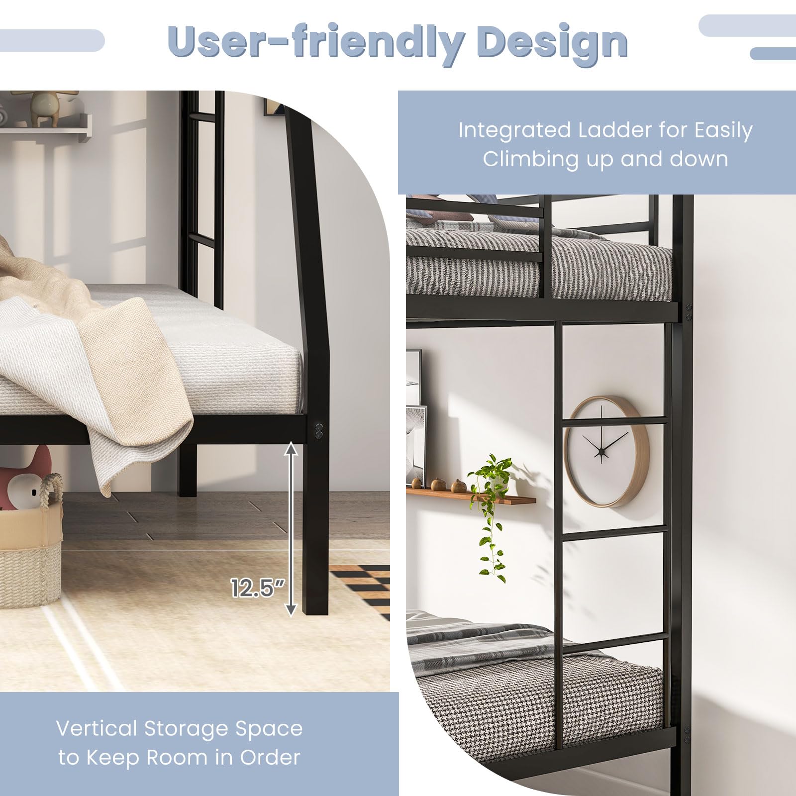 KOMFOTT Metal Twin Over Full Bunk Bed with Ladder and Steel Frame Support