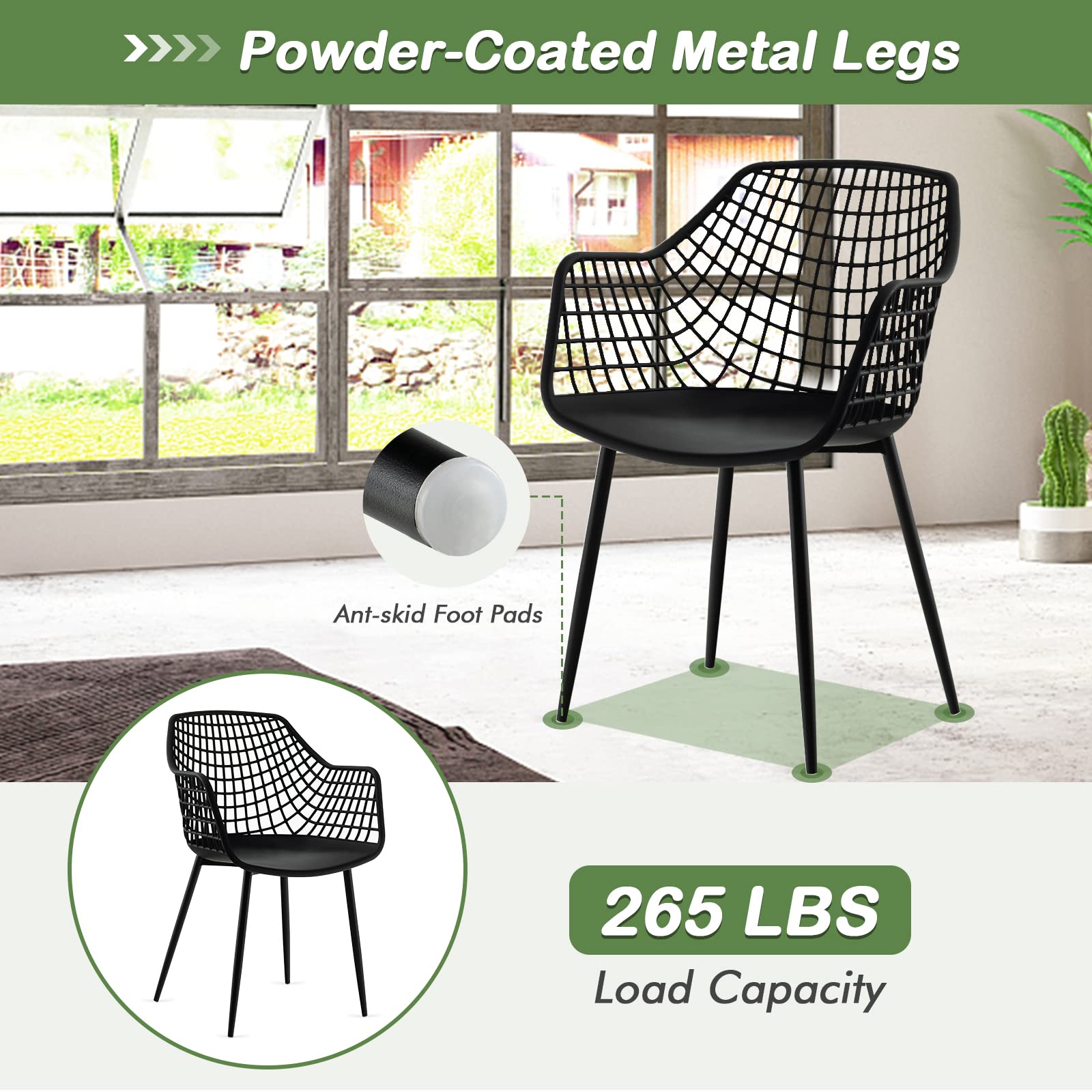 KOMFOTT Modern Dining Chairs Set of 4 - Arm Chair with 15" High Backrest, Powder-Coated Metal Legs, Anti-Slip Foot Pads