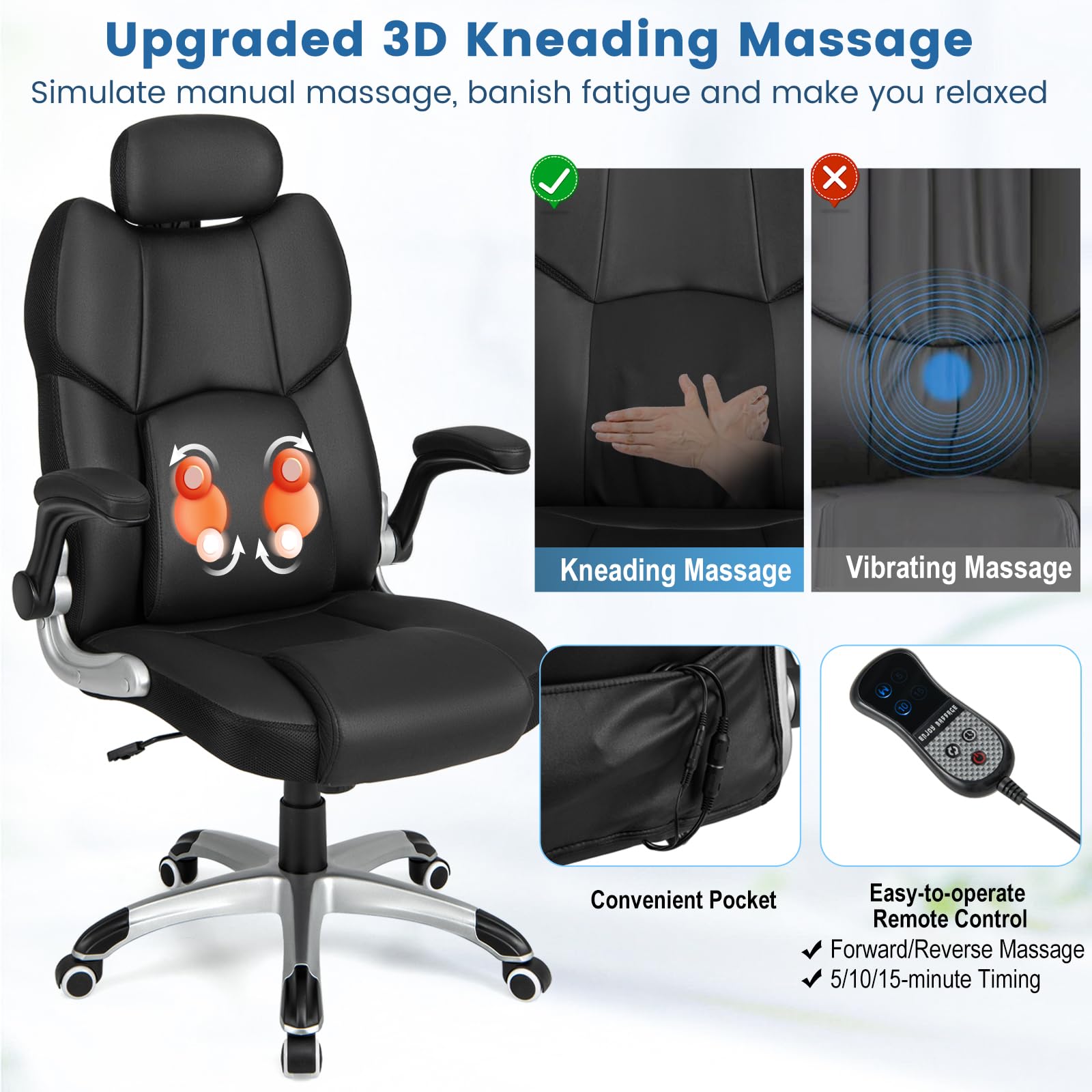 KOMFOTT Executive Office Chair, Kneading Massage Computer Chair with Removable Lumbar Support Pillow, Adjustable Headrest