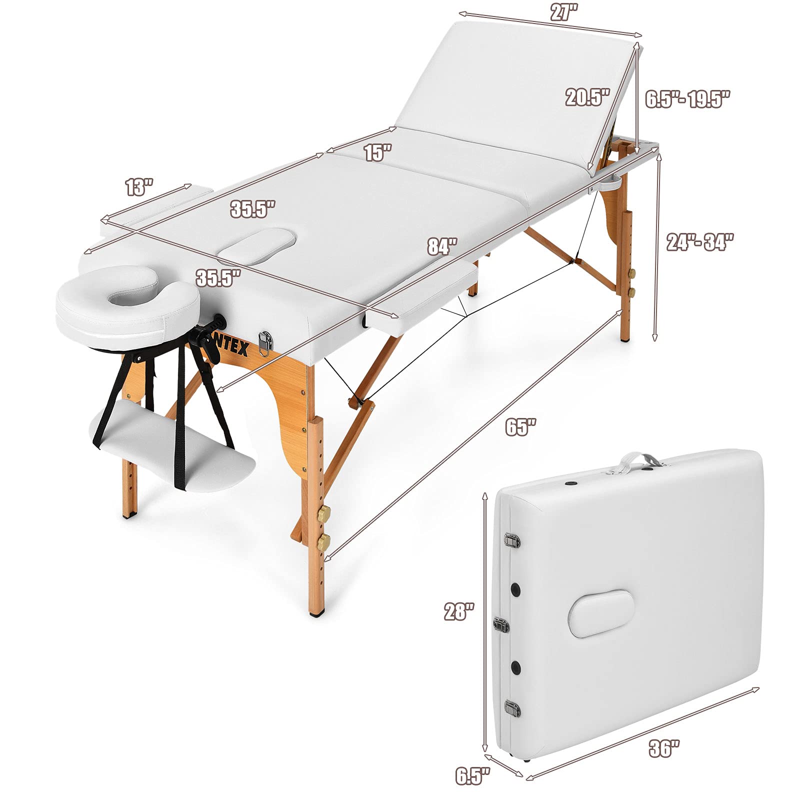 KOMFOTT Portable 3 Sections 84inch Folding Massage Table with Carry Case