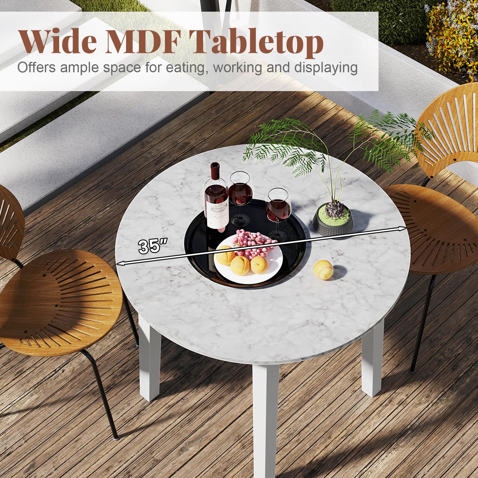 KOMFOTT 35” Round Dining Table - Kitchen Table with Rubber Wood Legs, Marble-Textured Veneer Tabletop