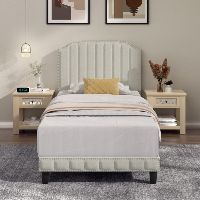 KOMFOTT Twin Upholstered Platform Bed Frame with Headboard