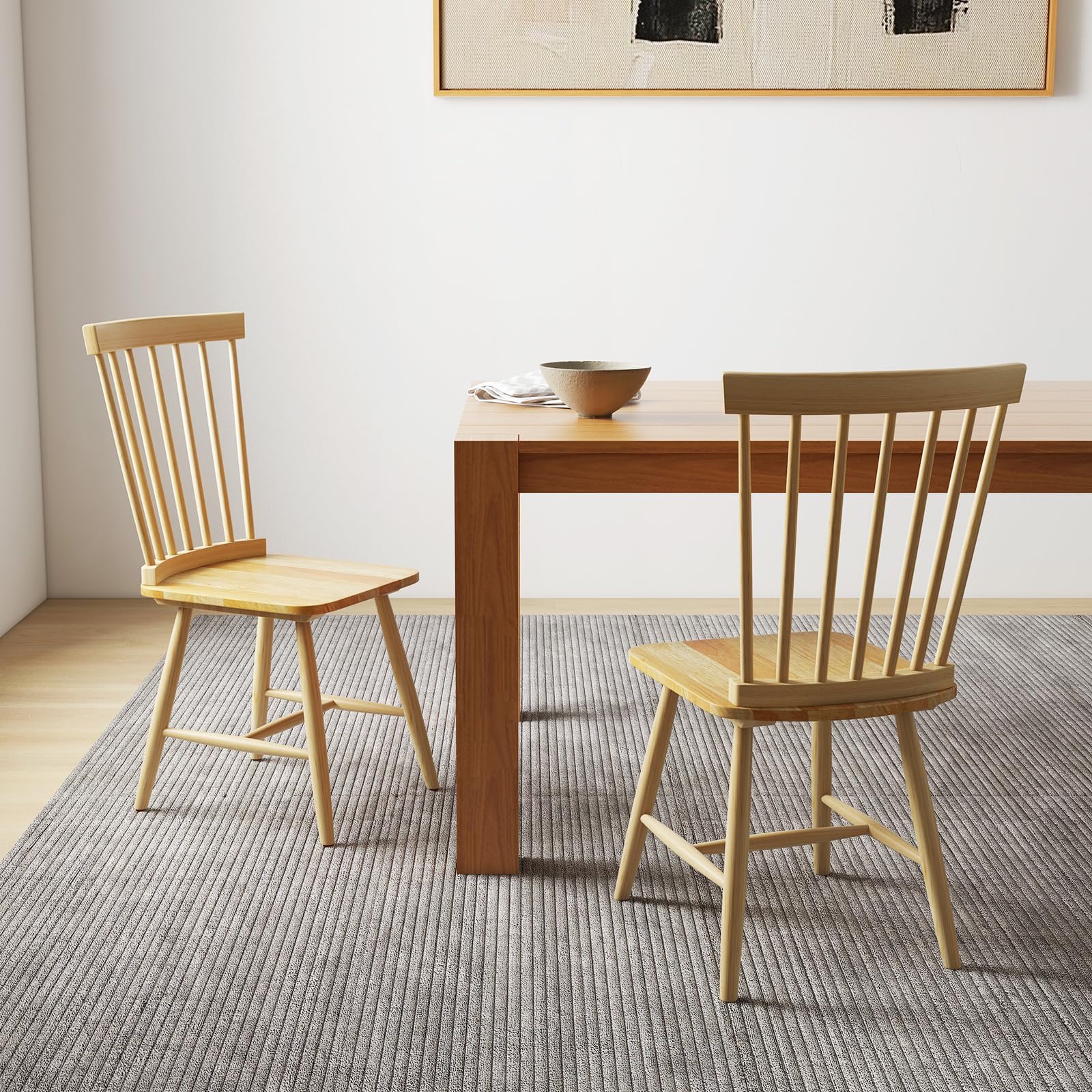 KOMFOTT Wood Dining Chairs Set of 2/4, Solid Wood Windsor Dining Chair with Wide Seat