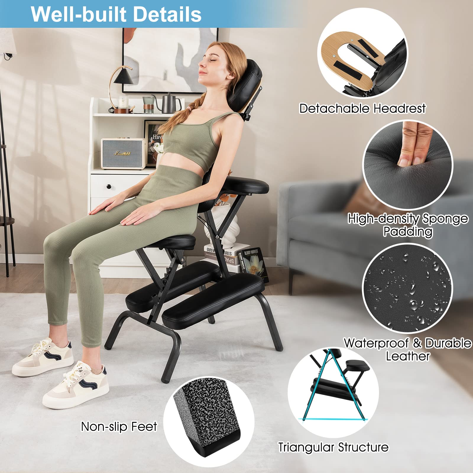 KOMFOTT Portable Light Weight Massage Chair, Travel Massage Tattoo Spa Chair w/Carrying Bag