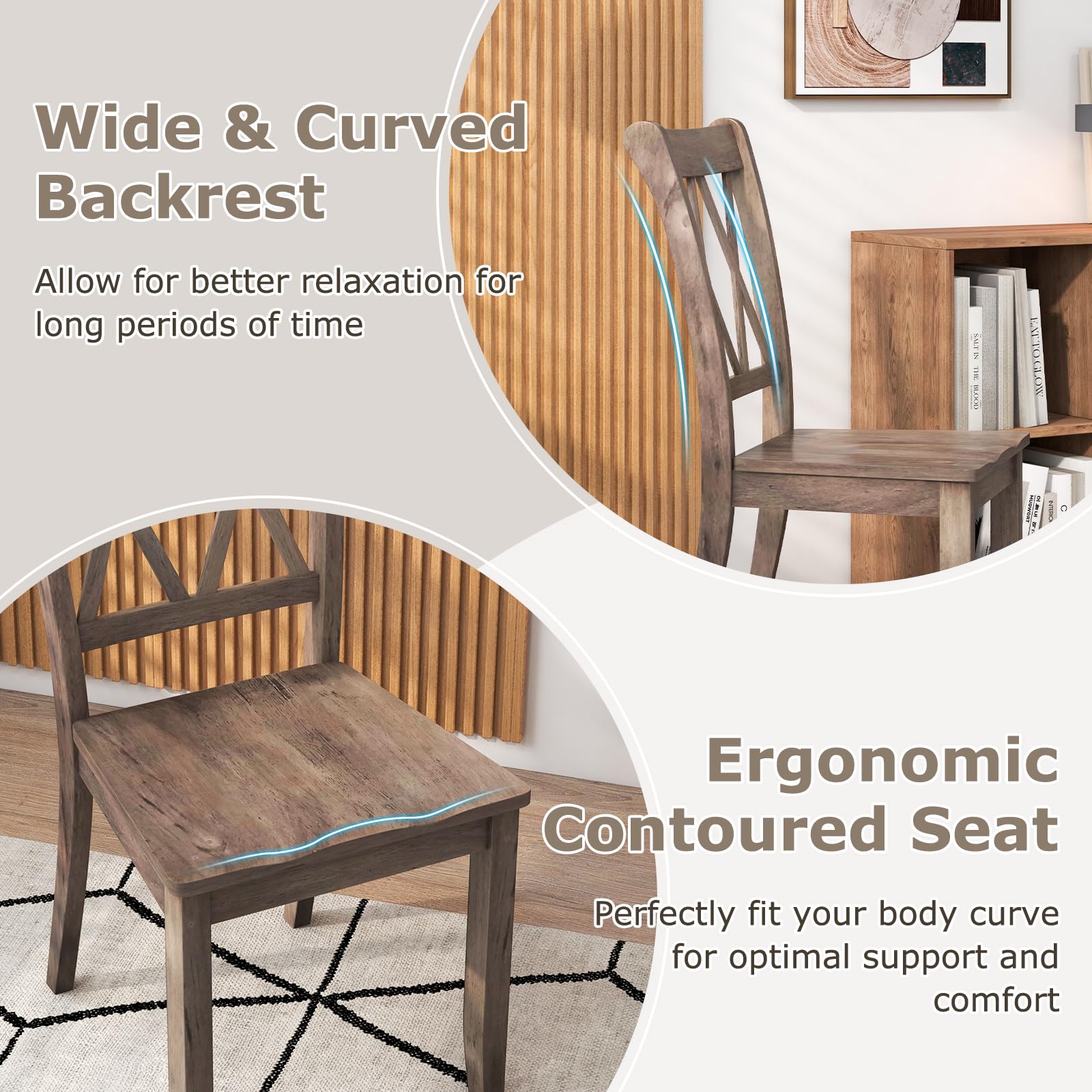 KOMFOTT Set of 2/4 Dining Chairs, Rubber Wood Dining Room Chair, Farmhouse Dining Side Chairs