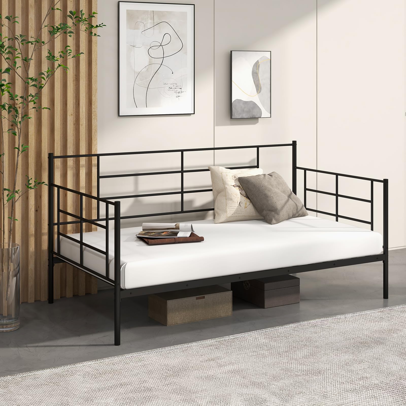 KOMFOTT Twin Size Metal Daybed Frame, Heavy-Duty Sofa Bed with Sturdy Metal Slat Support