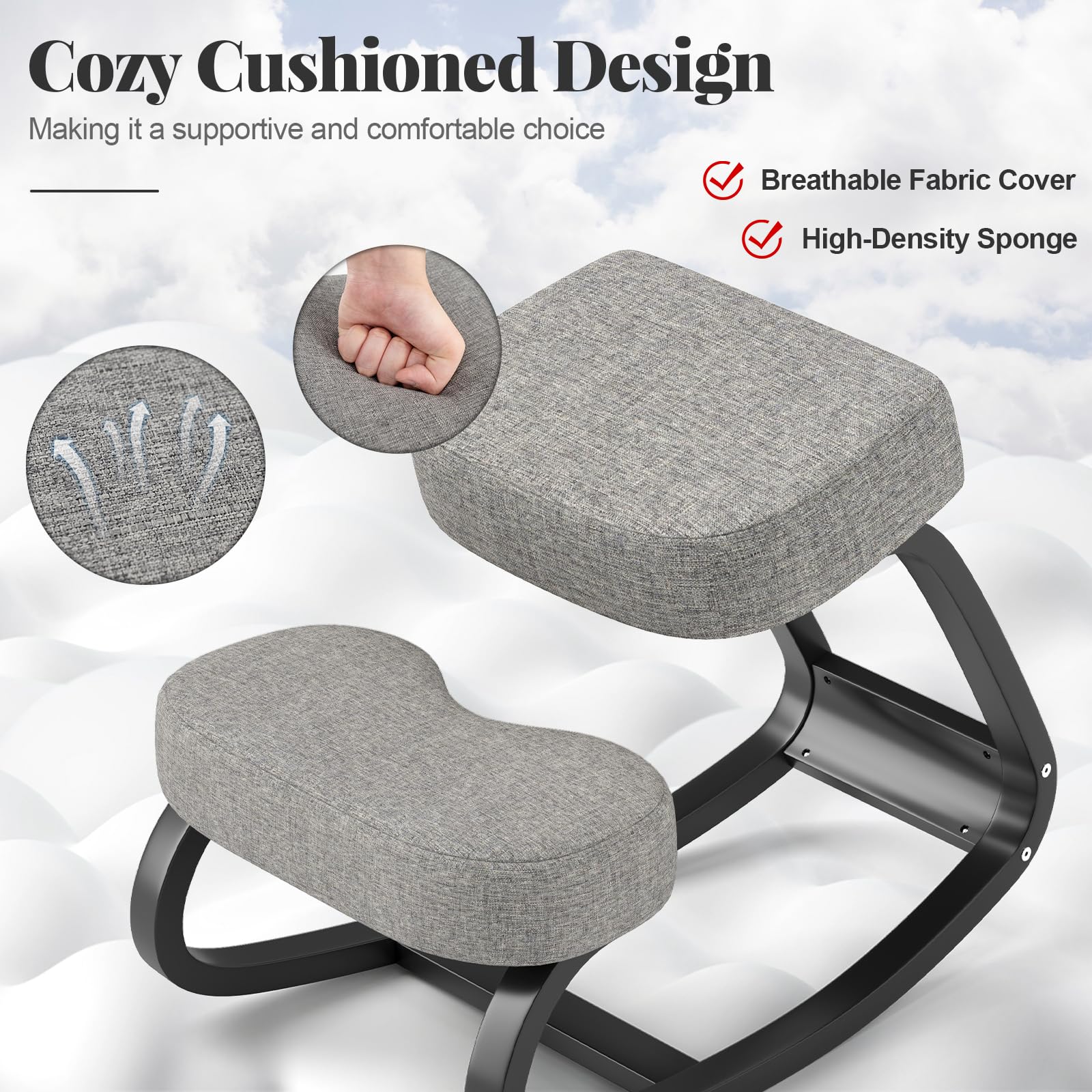 KOMFOTT Kneeling Chair, Posture Chair, Max Load 330 Lbs, Rocking Knee Chair with Soft Cushion