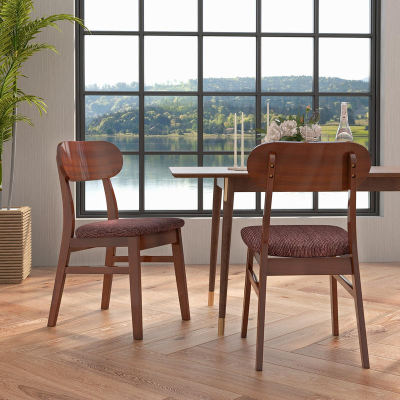 KOMFOTT Wooden Dining Chairs Set of 2, Farmhouse Kitchen Chairs with Padded Seat, Rubber Wood Frame