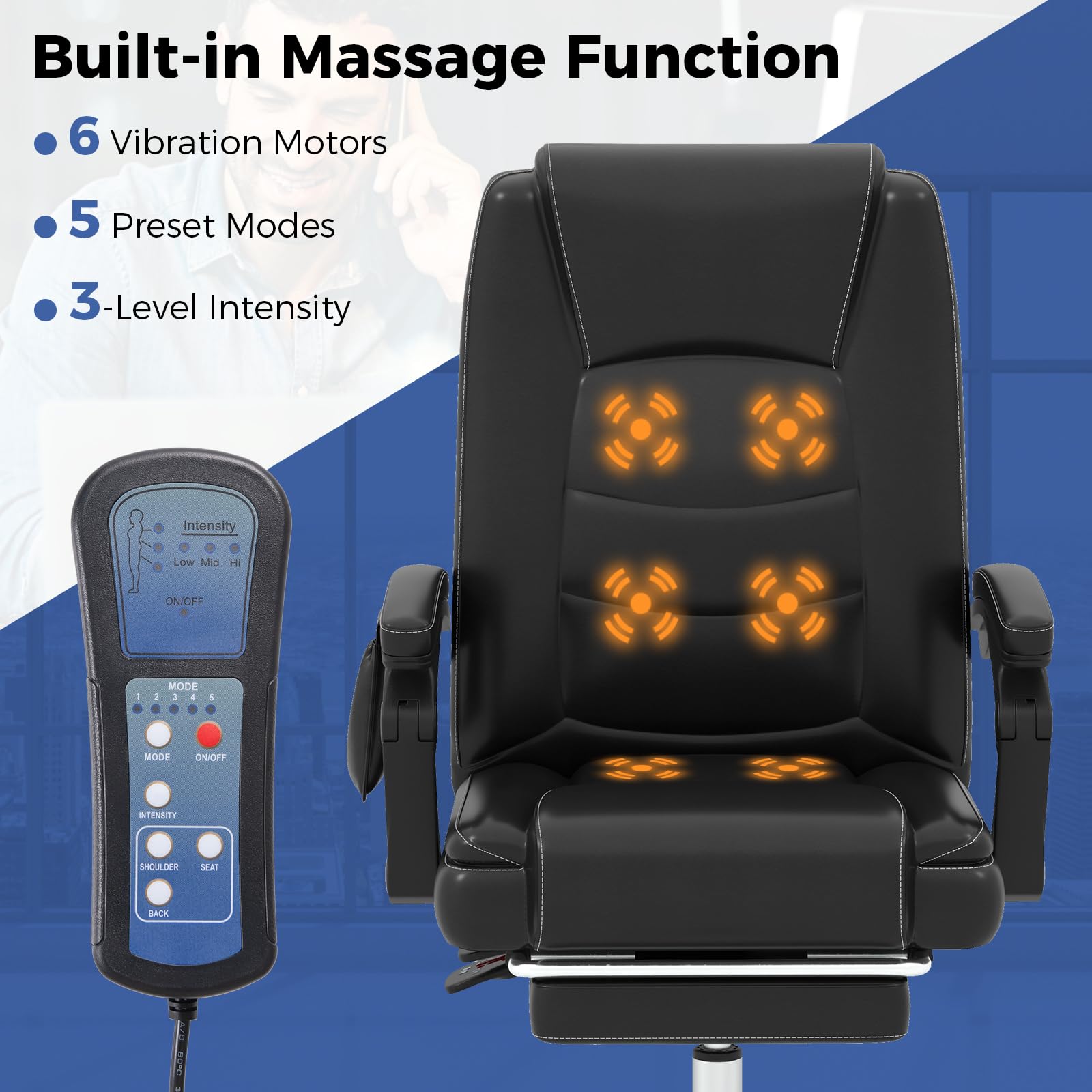 KOMFOTT Massage Adjustable Executive Chair - 400 LBS Big and Tall Office Chair with Linkage Armrests