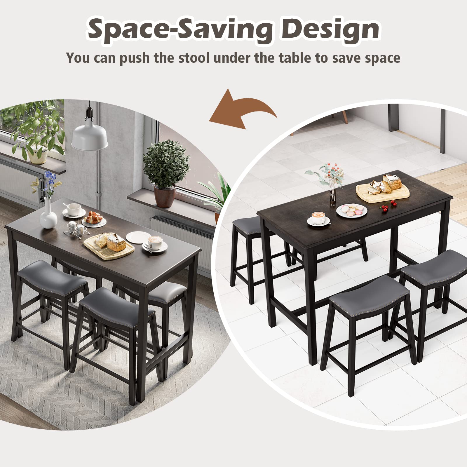 KOMFOTT Dining Table Set for 4, Kitchen Counter Height Table w/ 4 Stools, 5 Piece Bistro Table Set