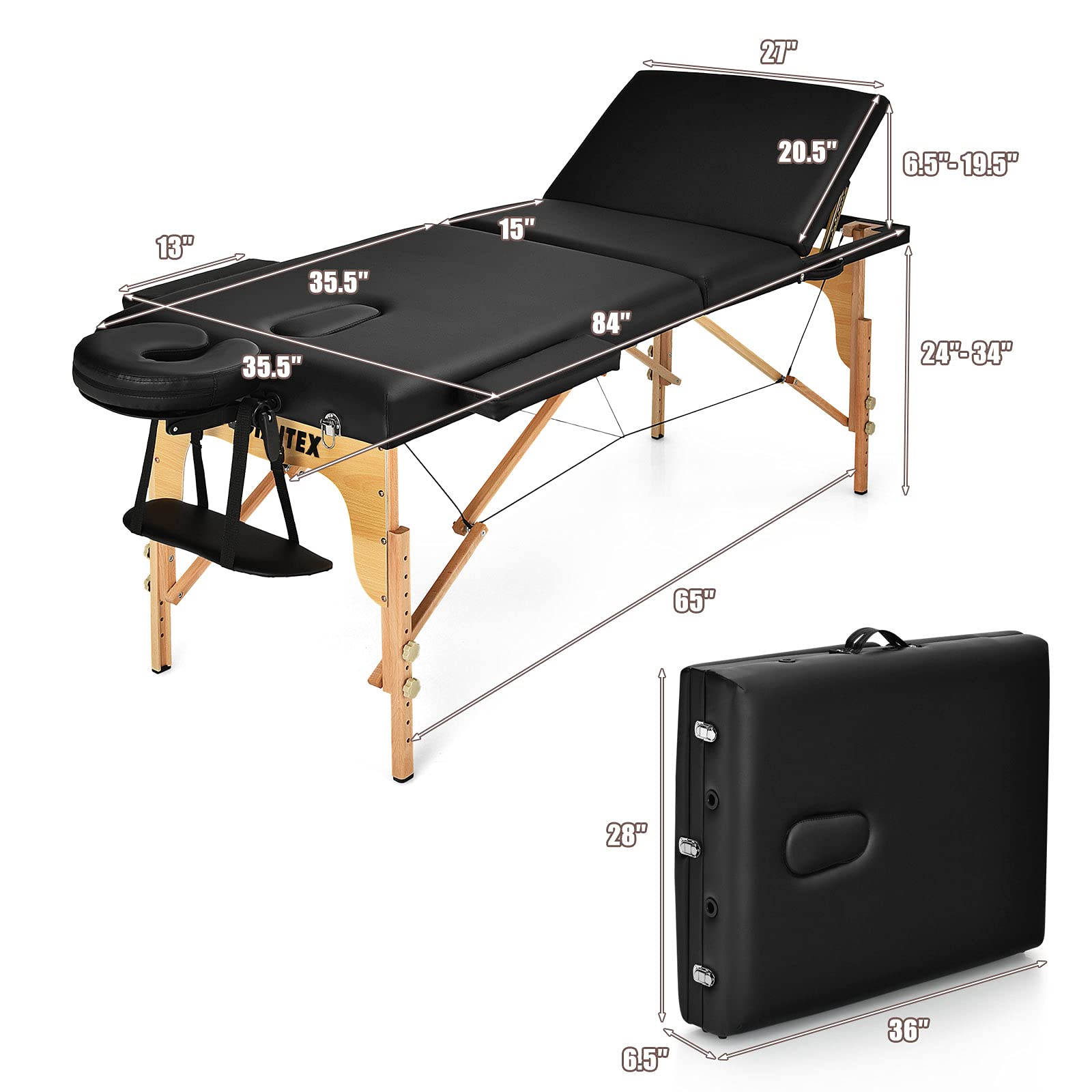 KOMFOTT Portable 3 Sections 84inch Folding Massage Table with Carry Case