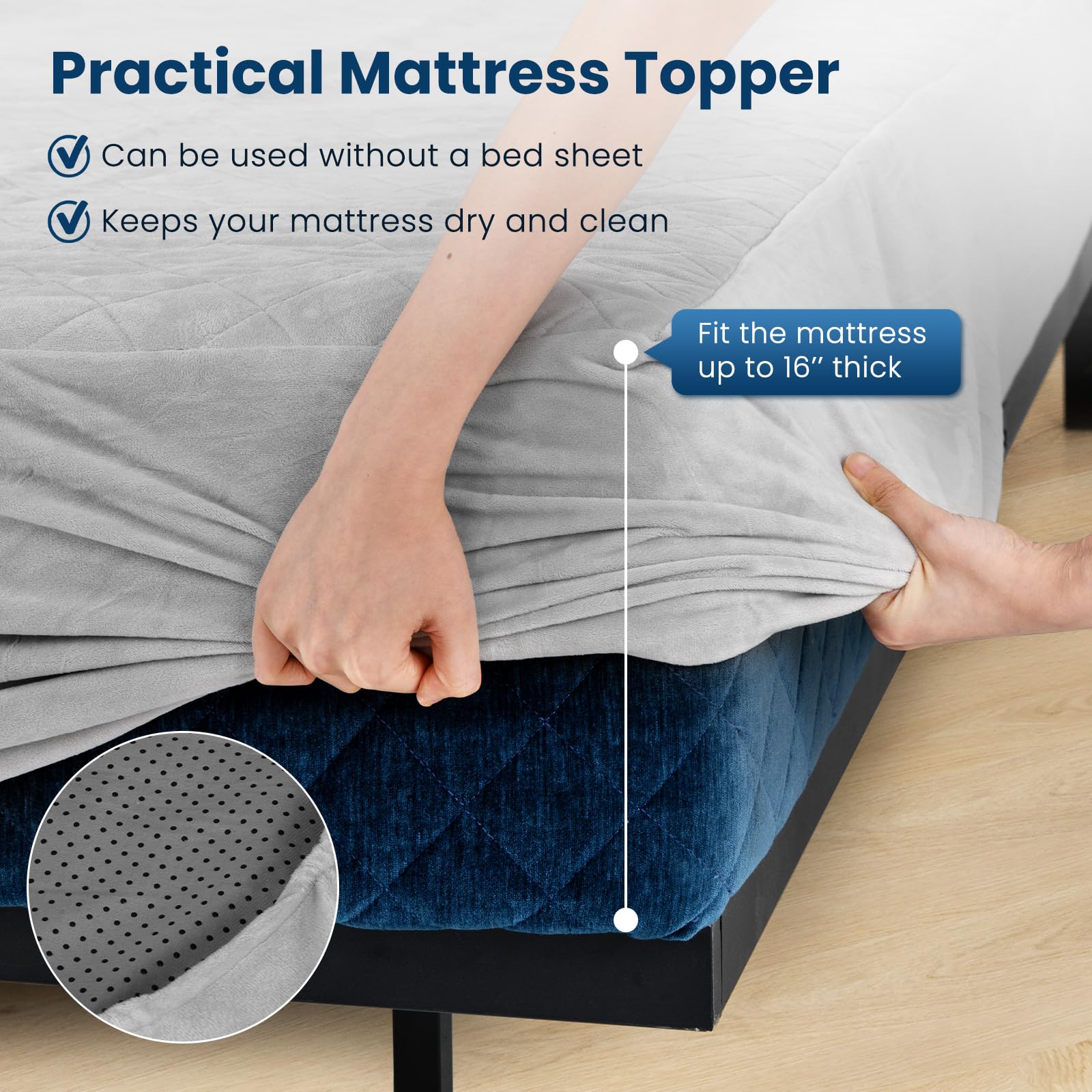 KOMFOTT Mattress Topper Cover, Soft Velvet Mattress Protector with Deep Pockets, Elastic Sides & Anti-Slip Bottom