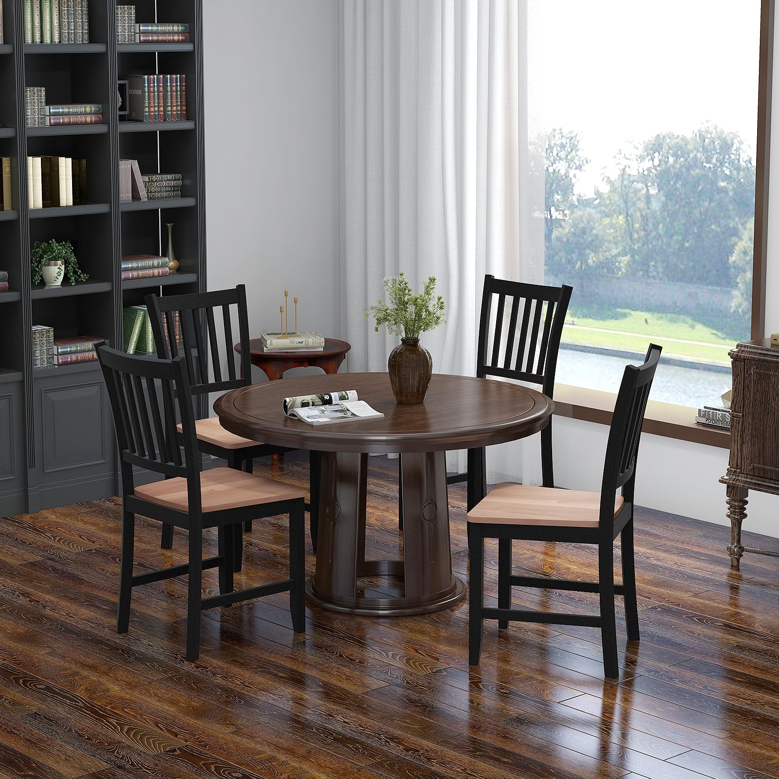 KOMFOTT Wooden Dining Chairs Set of 4, Farmhouse Kitchen Chair with Rubber Wood Legs