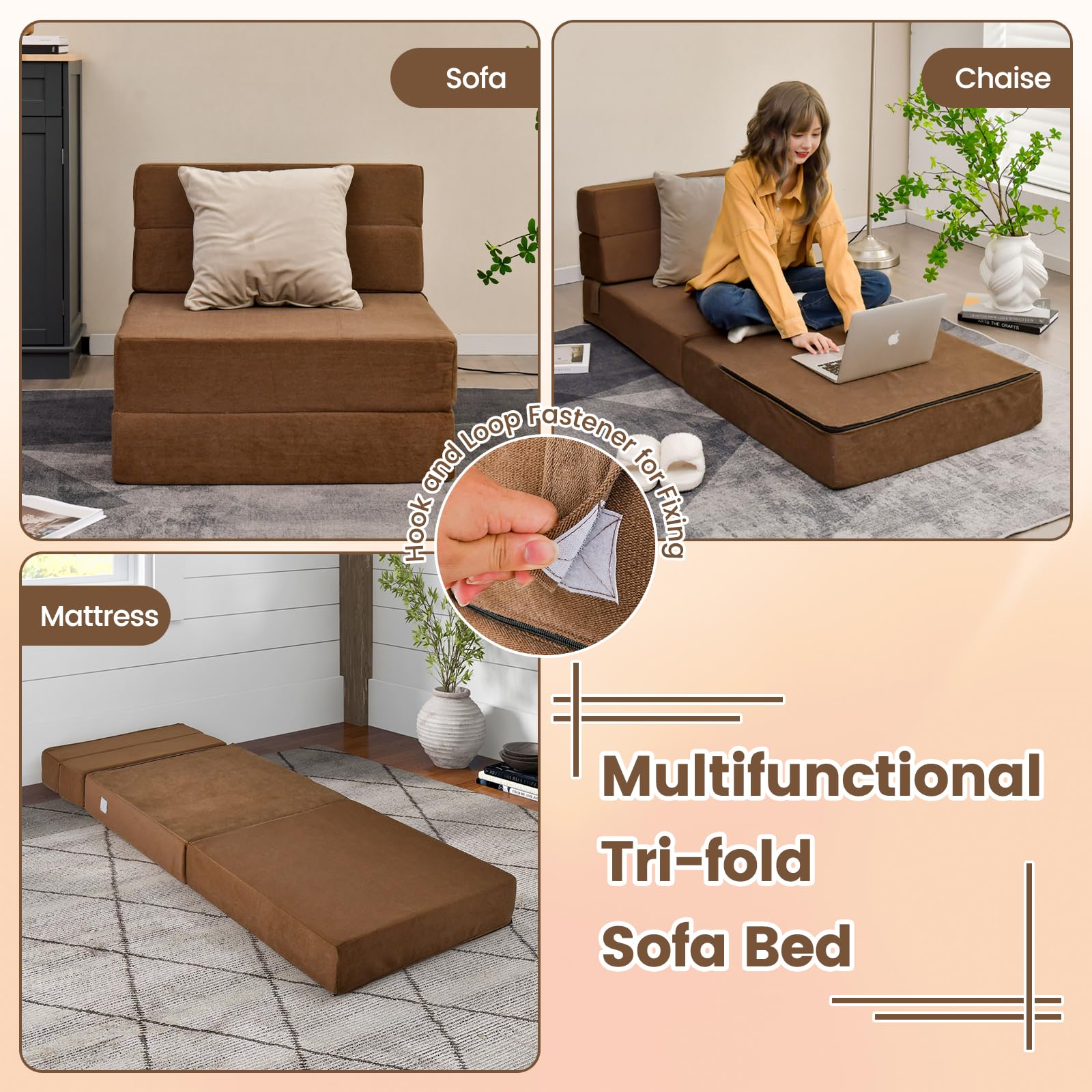 KOMFOTT Folding Floor Sofa Bed, Convertible Sleeper Chair Bed