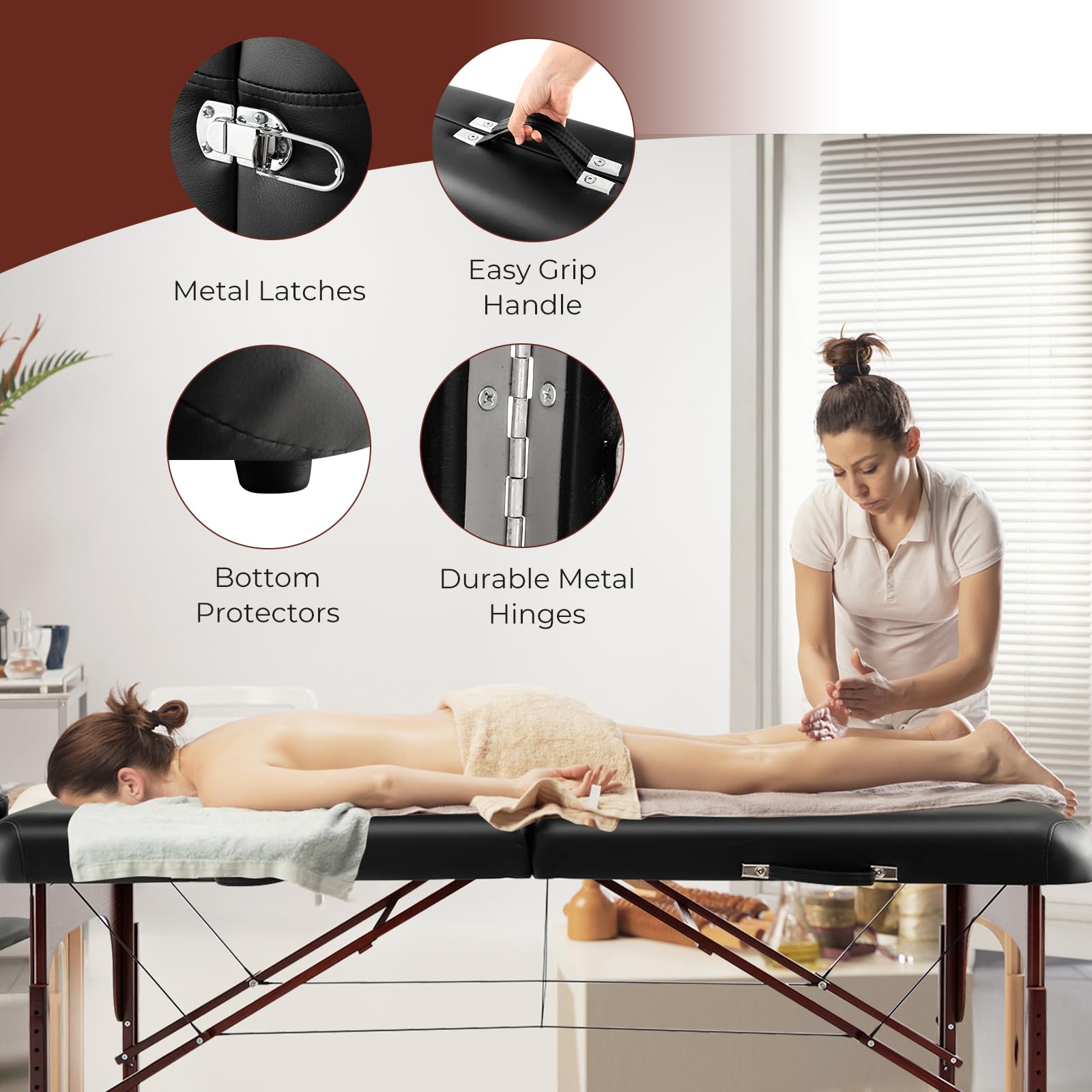 KOMFOTT Portable Massage Table 84 Inch, Folding Lash Bed with Premium Foam & Beech Wood Leg