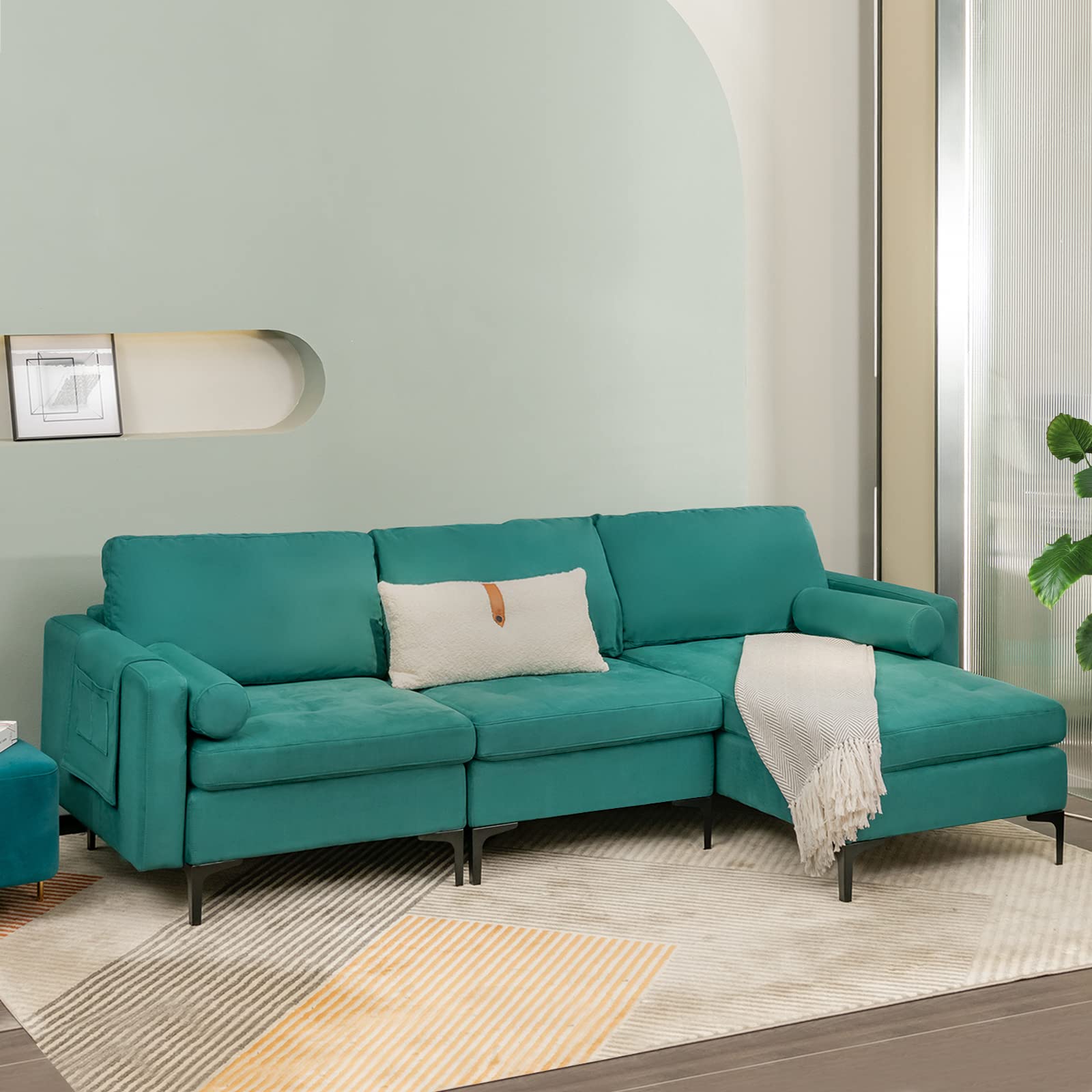 KOMFOTT Modern Accent Sofa w/Comfy Cushion Bolster for Bedroom Reception Room