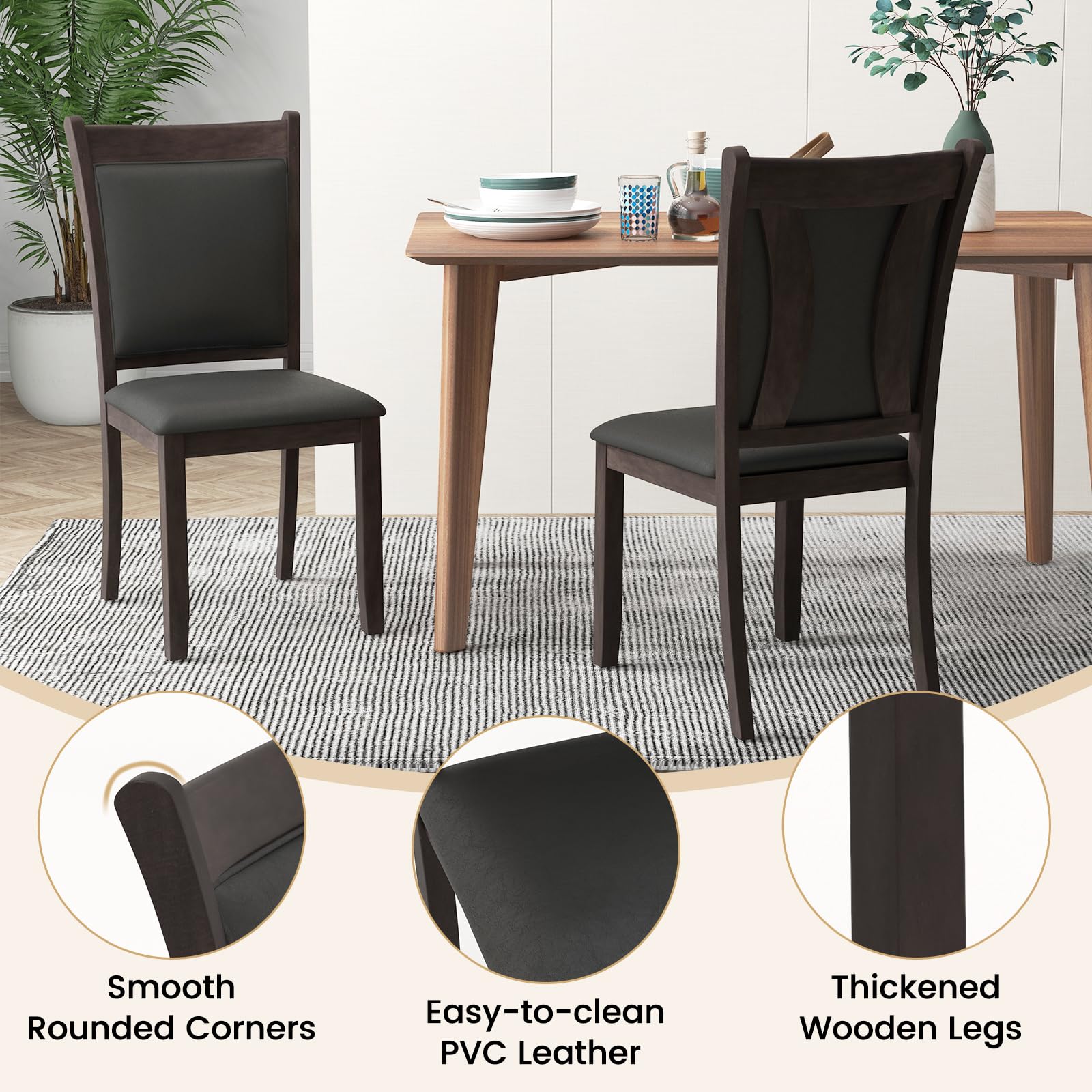 KOMFOTT Wooden Dining Chairs Set of 2/4, Modern Armless Kitchen Chairs w/Padded Backrest & Seat, Rubber Wood Frame