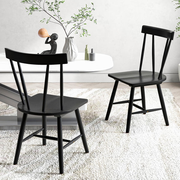 KOMFOTT Set of 2/4 Windsor Chairs, Rubber Wood Dining Chairs with Spindle Back, Wide Seats, Anti-Slip Foot Pads