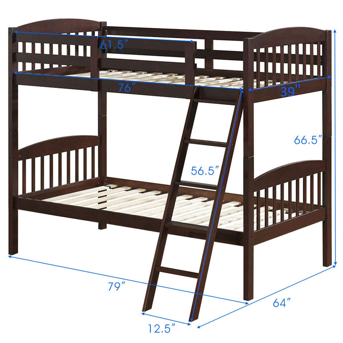 KOMFOTT Twin Over Twin Bunk Beds, Convertible Into Two Individual Solid Rubberwood Beds