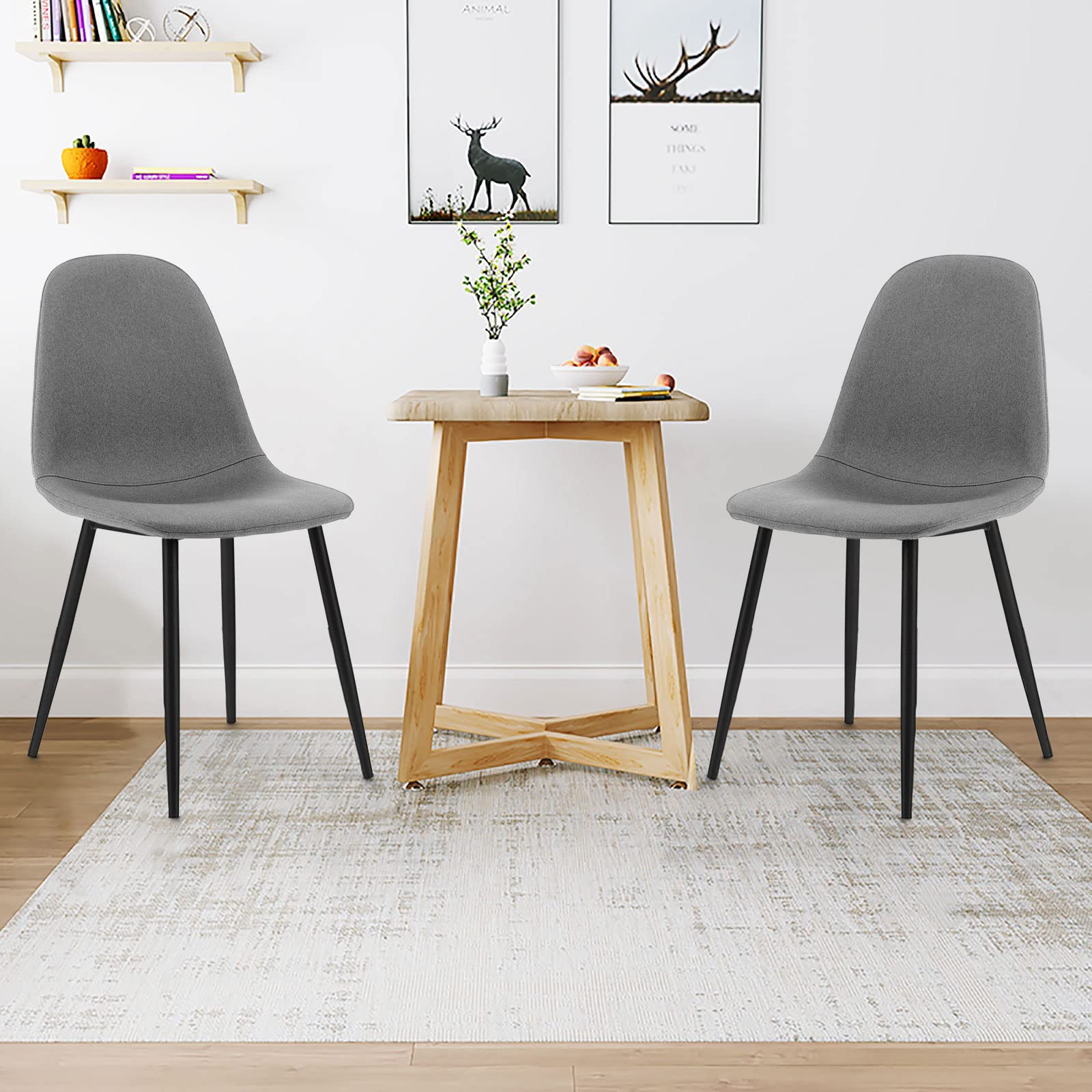 KOMFOTT Modern Dining Chairs Set of 2 - Classic Comfy Upholstered 17” High Backrest Linen Dining Room Chairs