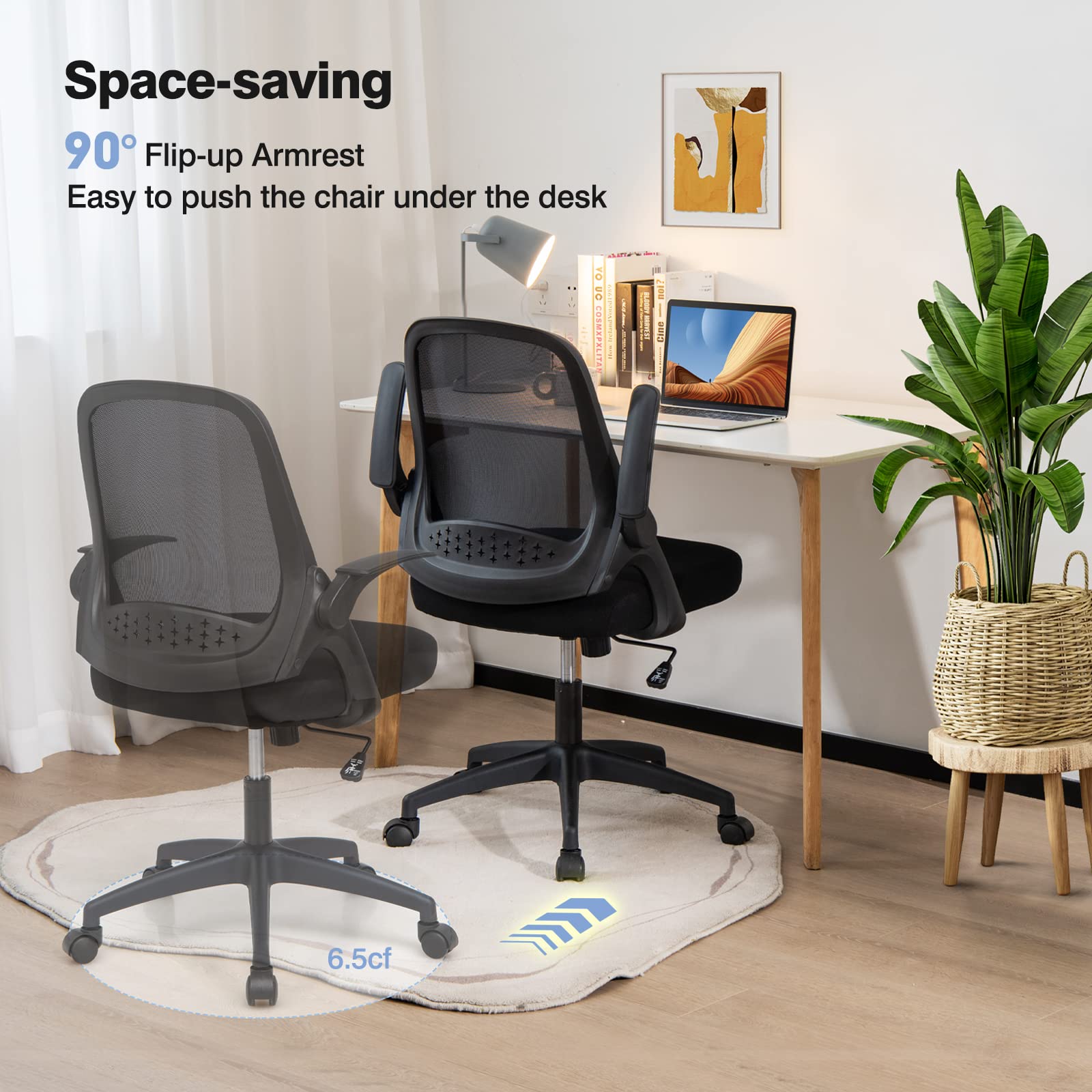 KOMFOTT Mid-Back Height Adjustable Swivel Mesh Office Chair with Flip-up Armrests, Lumbar Support