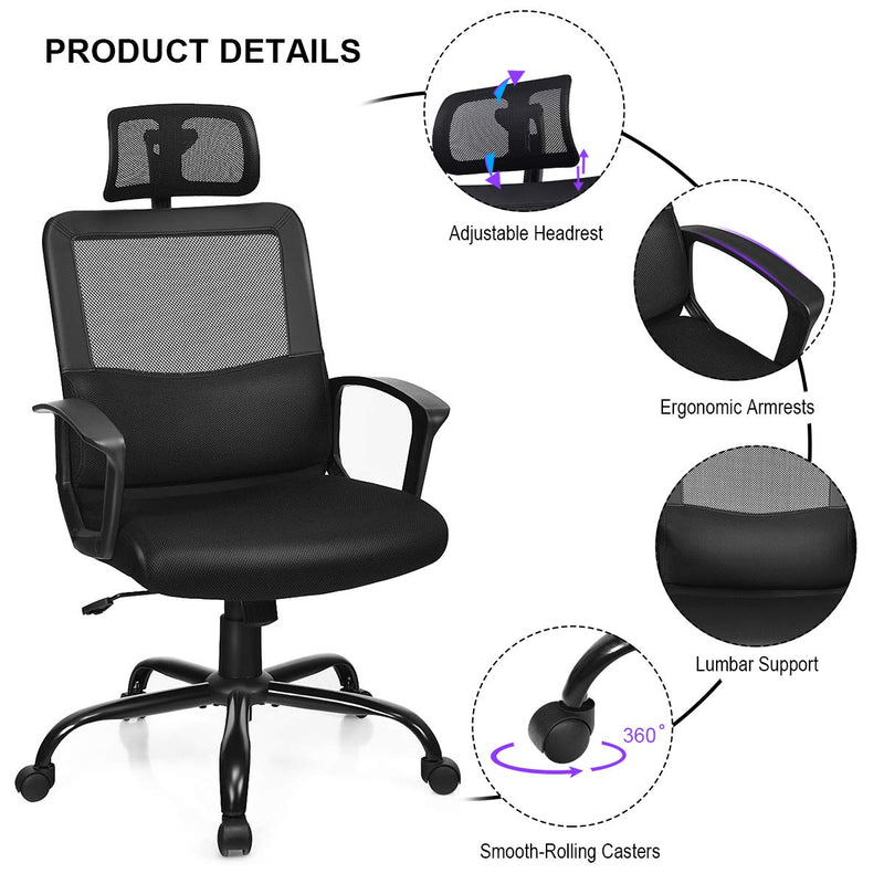 KOMFOTT Mesh Office Chair, Ergonomic High Back Computer Desk Chair with Adjustable Headrest & Lumbar Support