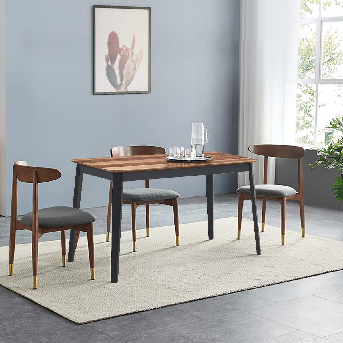 KOMFOTT 43.5" L Rectangular Dining Table, Farmhouse Dinette Table w/ 4 Rubber Wood Legs