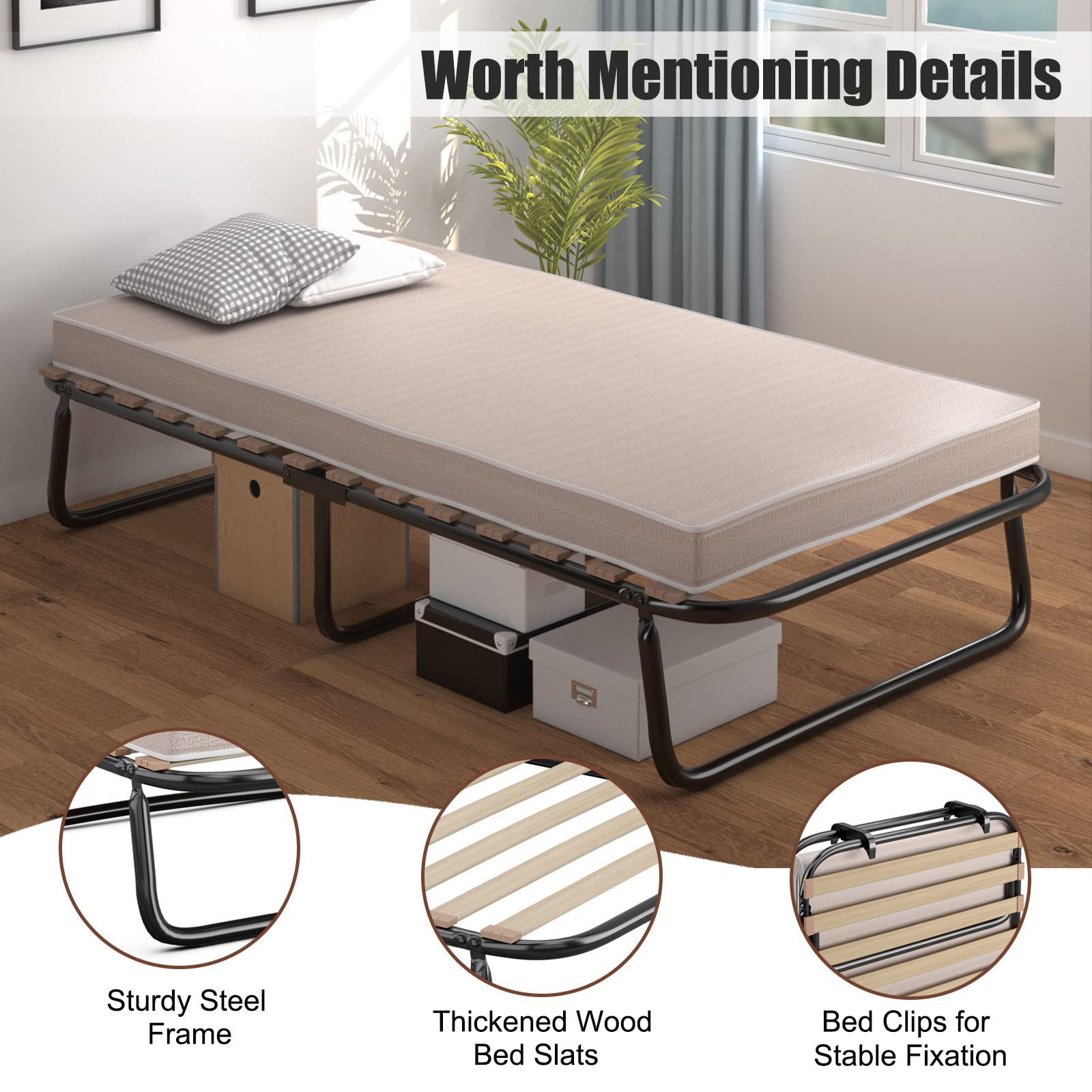 KOMFOTT Twin Size Folding Bed Frame with Mattress (2" or 4")