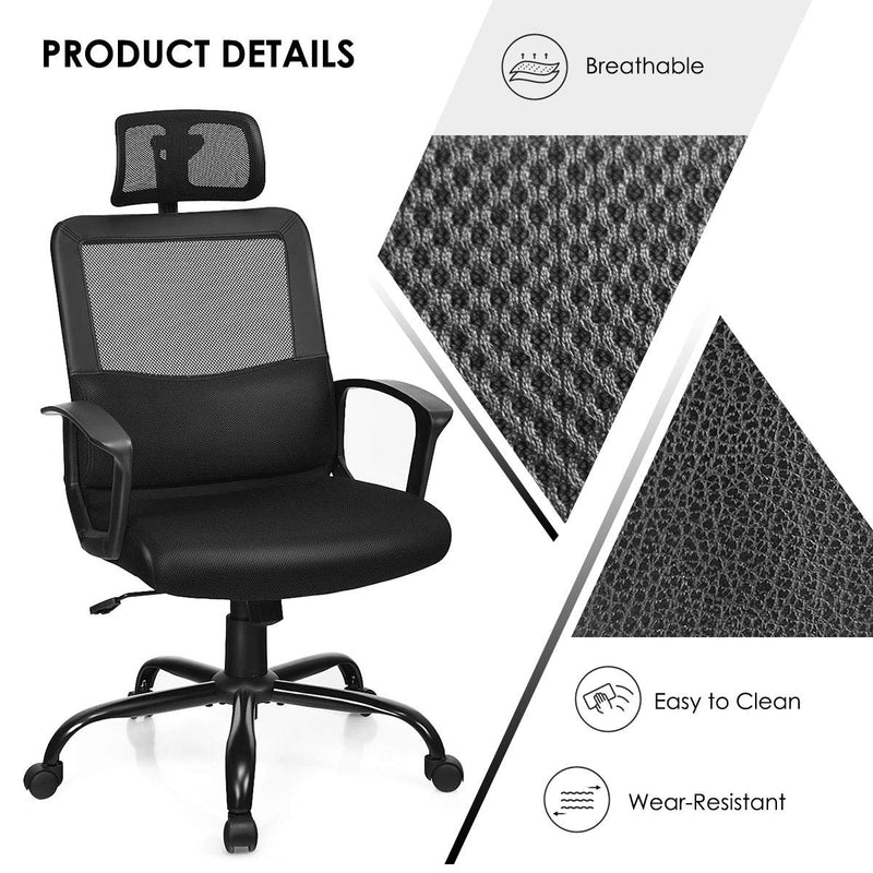 KOMFOTT Mesh Office Chair, Ergonomic High Back Computer Desk Chair with Adjustable Headrest & Lumbar Support