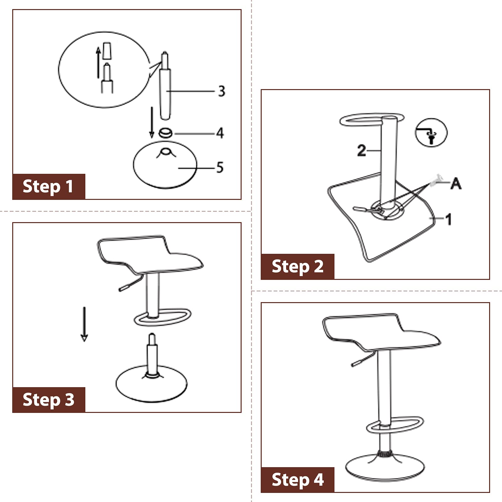 KOMFOTT Bar Stools Set of 2/4, Adjustable Swivel PU Leather Barstools w/Footrest, Chrome Base