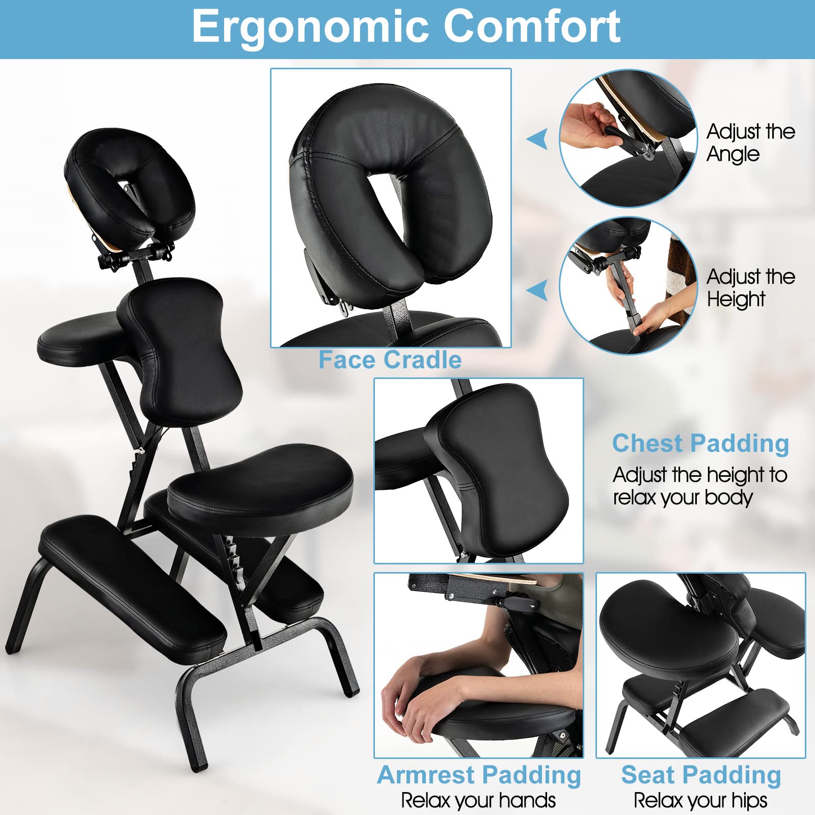 KOMFOTT Portable Light Weight Massage Chair, Travel Massage Tattoo Spa  Chair w/Carrying Bag