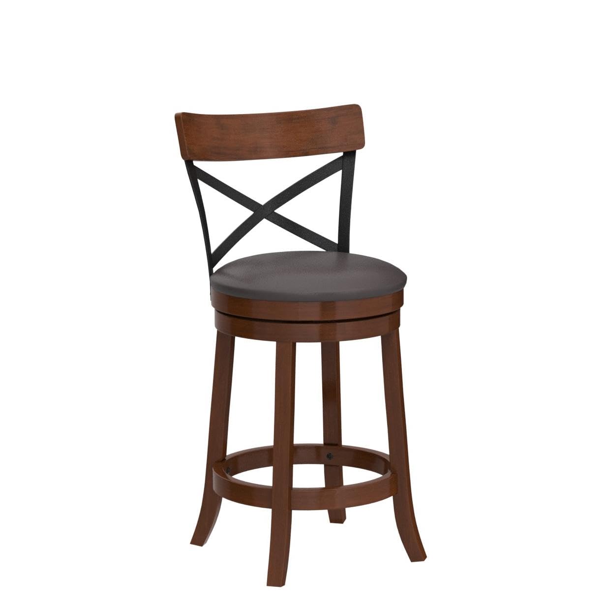 KOMFOTT Bar Stool Set of 2/4, 360-Degree Swivel Solid Wood Stools with Soft Cushion & Backrest