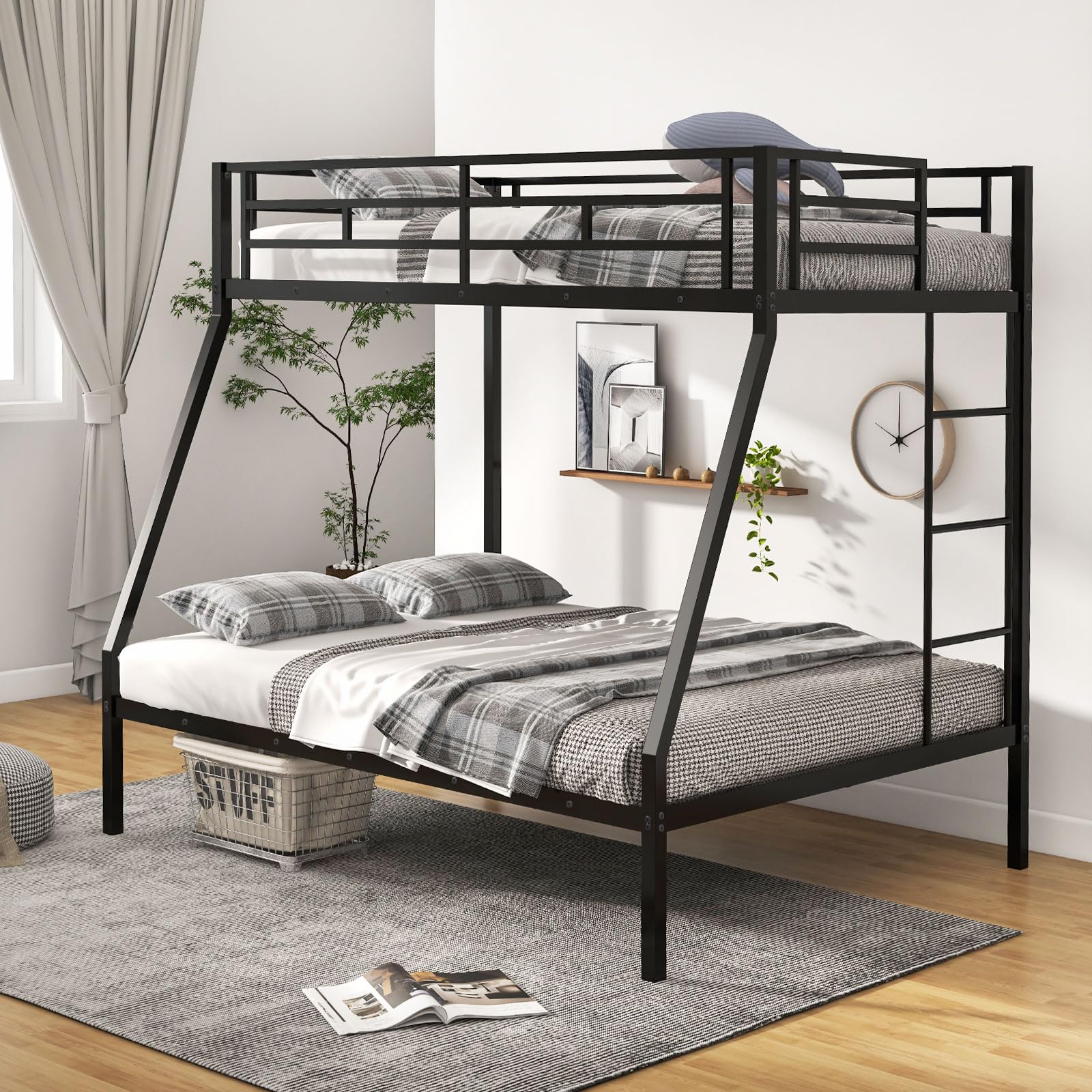 KOMFOTT Metal Twin Over Full Bunk Bed with Ladder and Steel Frame Support