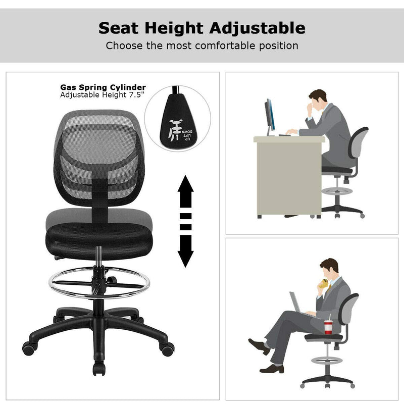 KOMFOTT Mesh Drafting Chair, Standing Desk Chair w/Footrest Ring