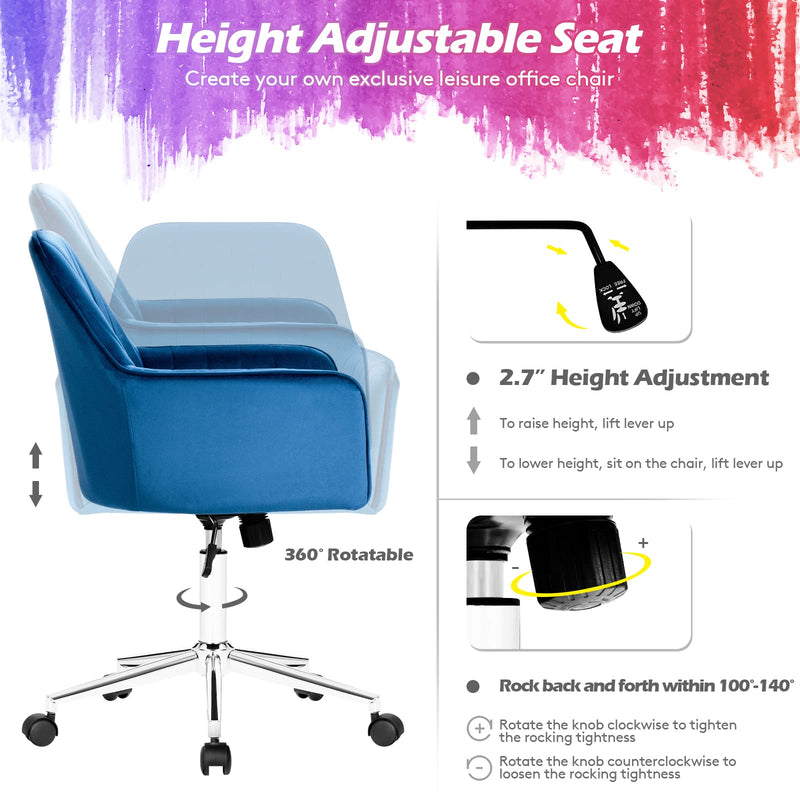 KOMFOTT Velvet Desk Chair, Mid-Back Leisure Office Chair,  360° Rotatable Vanity Chair