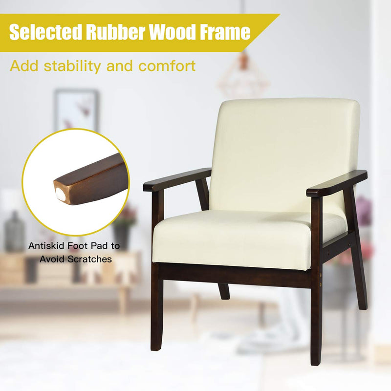 KOMFOTT Armrest Accent Chair, Upholstered Linen Fabric Lounge Chair with Rubber Wood Legs, Comfortable Backrest