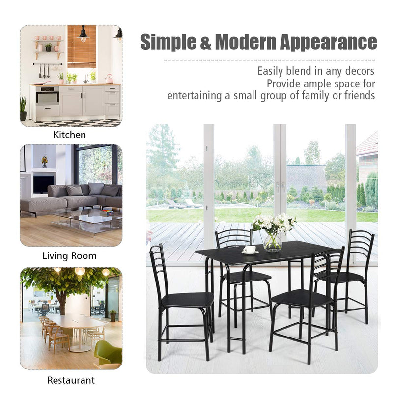 KOMFOTT 5 Piece Dining Set, Home Kitchen Table and 4 Chairs with Metal Legs Modern Black