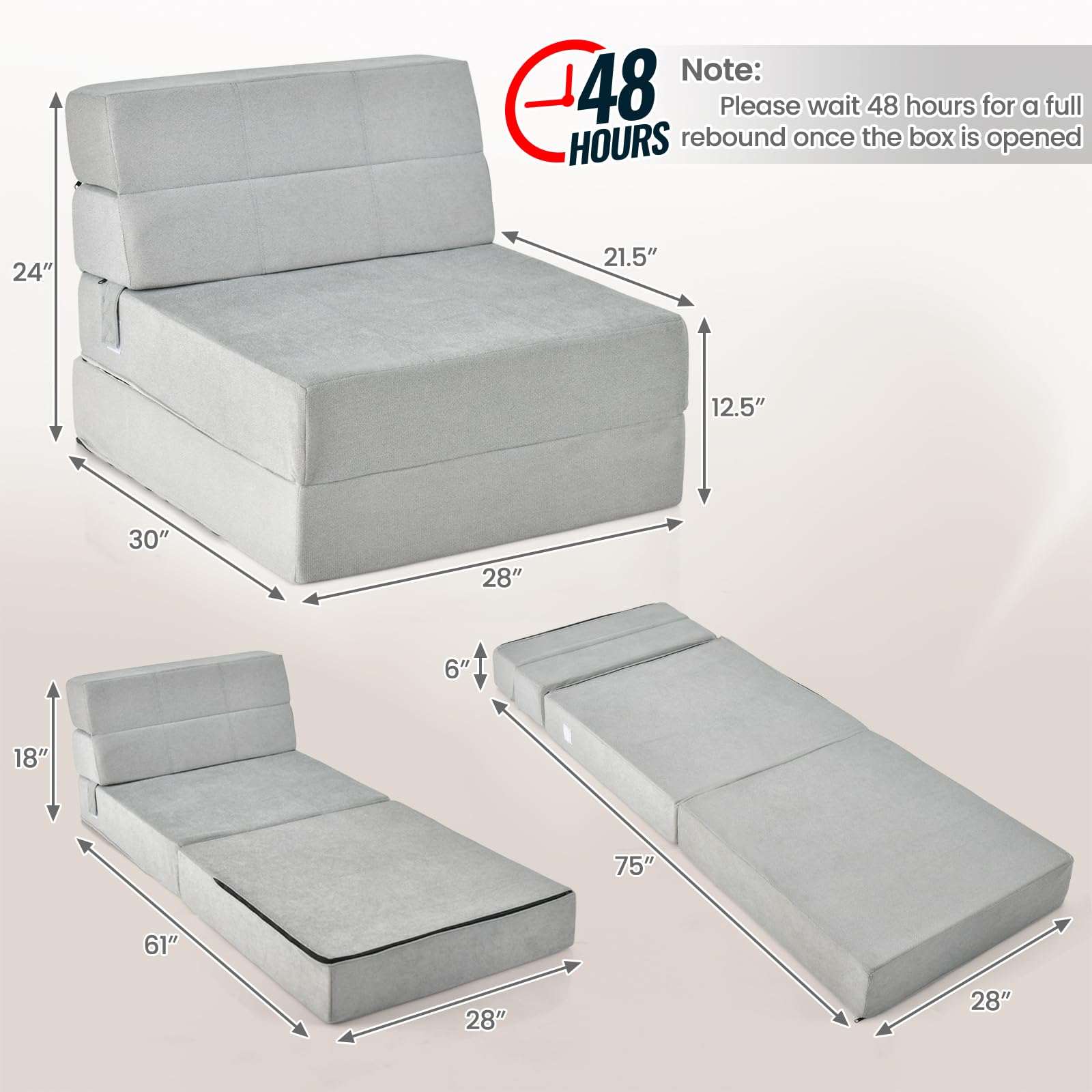 KOMFOTT Folding Floor Sofa Bed, Convertible Sleeper Chair Bed