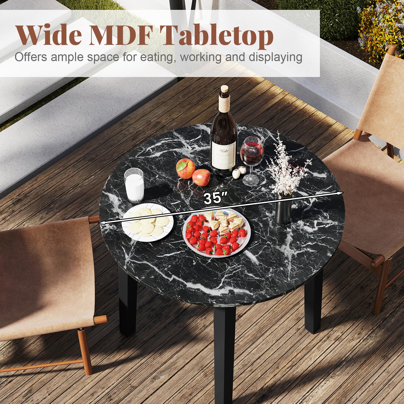 KOMFOTT 35” Round Dining Table - Kitchen Table with Rubber Wood Legs, Marble-Textured Veneer Tabletop