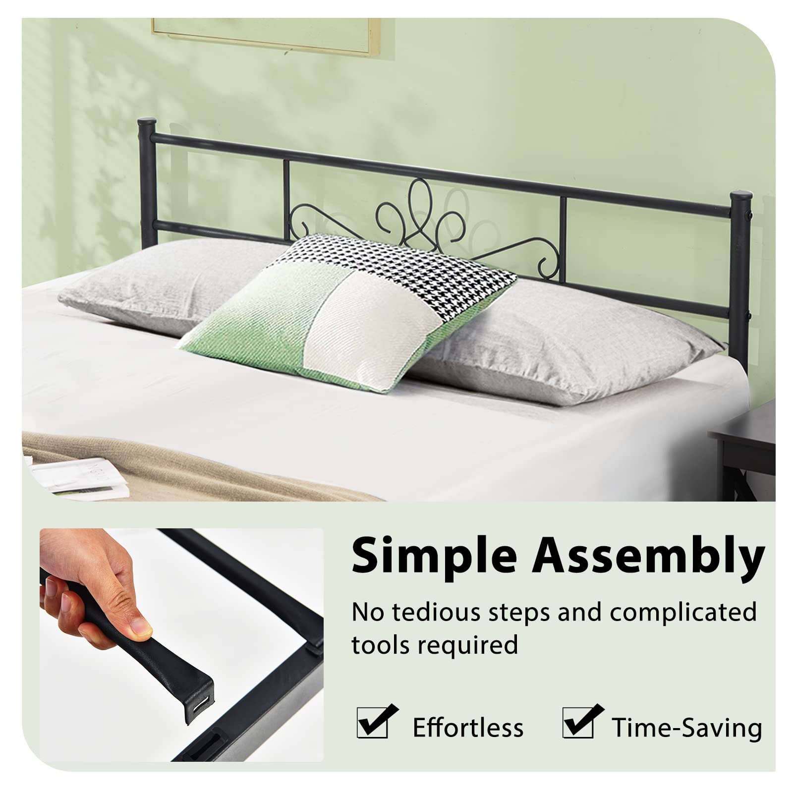 KOMFOTT Metal Platform Bed Frame with Headboard & Footboard, Reinforced Metal Slats Supported Mattress Foundation