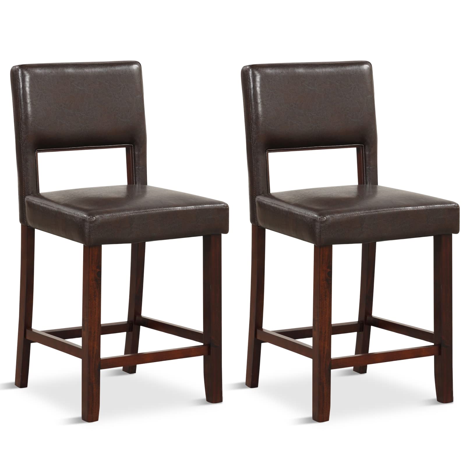 KOMFOTT 24.5" Counter Height Bar Stools Set of 2, Linen Barstools with Back, Rubber Wood Legs