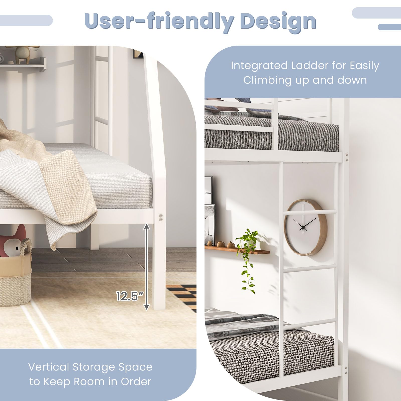 KOMFOTT Metal Twin Over Full Bunk Bed with Ladder and Steel Frame Support