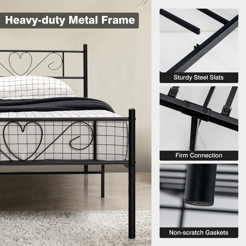 KOMFOTT Twin XL Bed Frame, Metal Platform Bed with Heart-Shaped Headboard & Footboard, Mattress Foundation