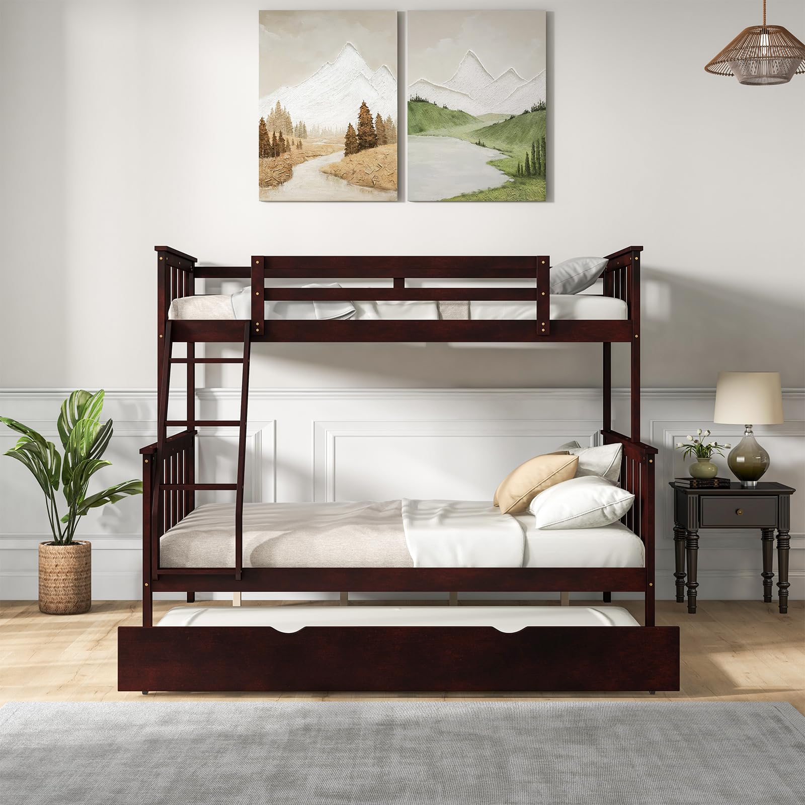 KOMFOTT Convertible 3-in-1 Twin Over Full Bunk Bed with Trundle